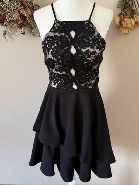 Charlotte Russe Black & Cream Lace Mini Dress